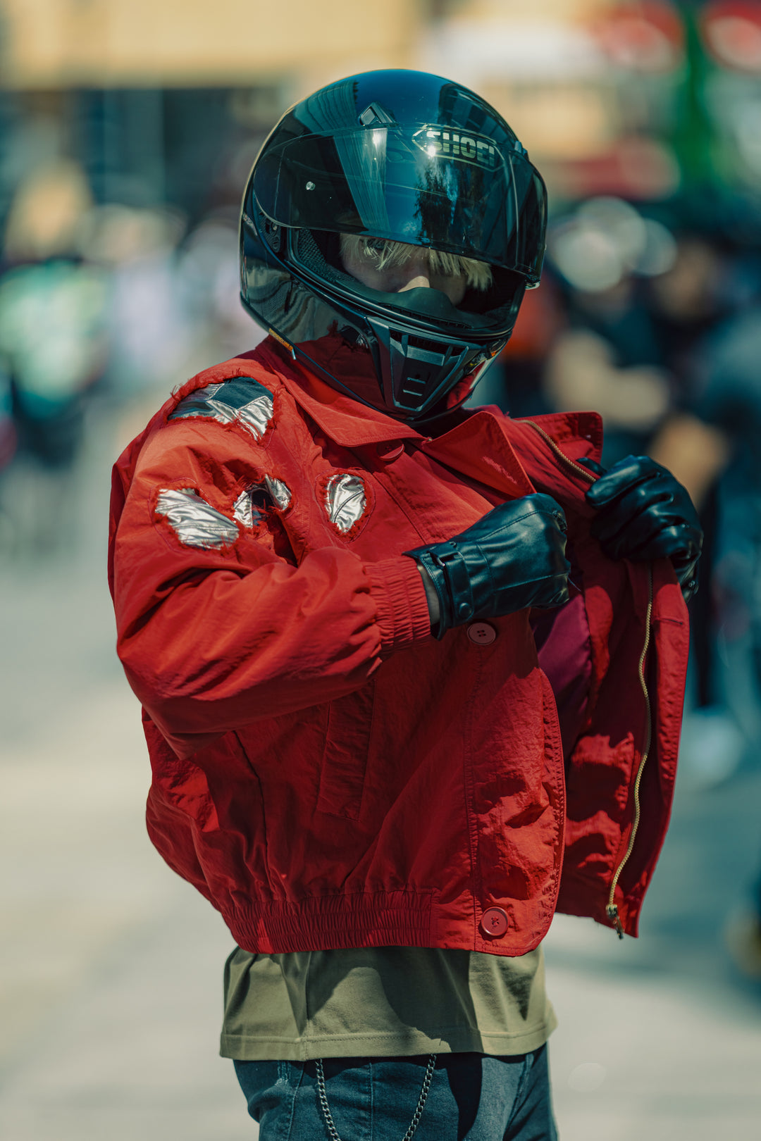 full metal jacket motorcycle helmet HJC i11 Acid Skull Face GDM ALPHA Textile Motorcycle Jacket with CE Certified Armor (Back GDM Motorcycle Protective Gear Bundle