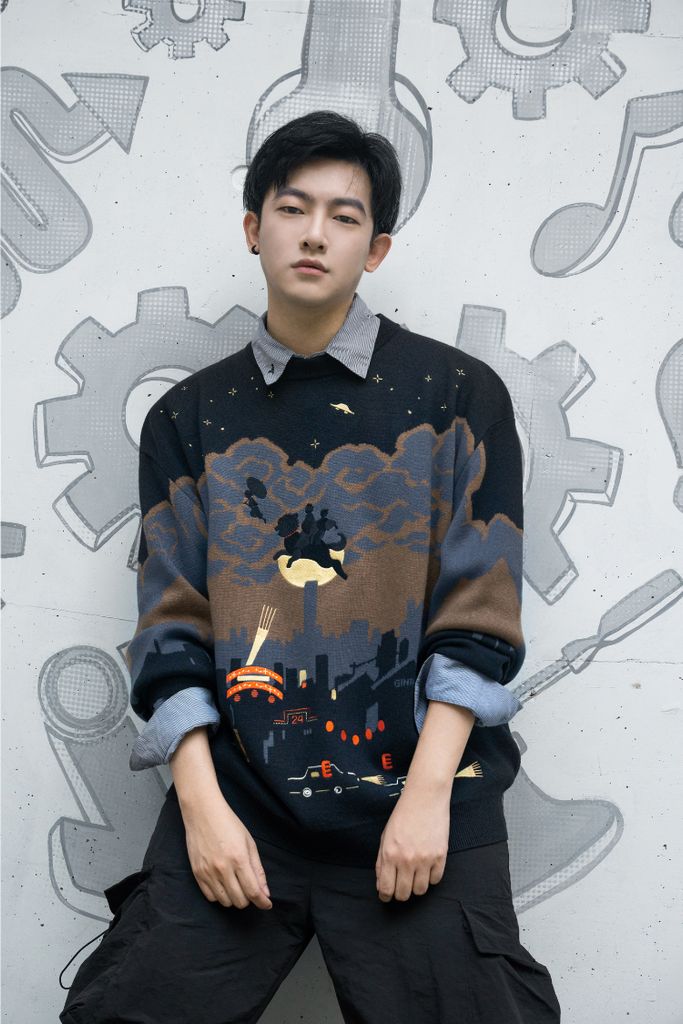 TaniYuuki kotodama スウェット Gintama - The Roar of the Sleepless Kabuki-City Night Sky Sweater